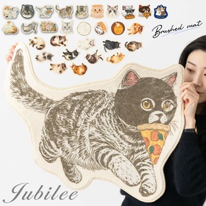 Jubilee もこもこ起毛ラグマット ネコダイカットデザイン 滑り止め付 65x50cm 猫 ペット JB-MAT6550