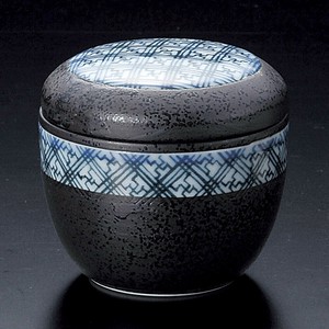 黒マットヌキ小紋夏目型蒸碗　日本製 美濃焼 陶器　茶碗蒸し