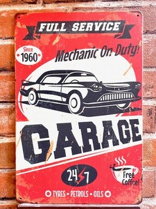 ティン 看板 車 インテリア サインボード ブリキ看板 A4 アメザツ アメリカン雑貨 ガレージ アメリカ