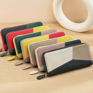 【新作】パッチワーク　本革長財布 大容量　小銭入れ コインスルー 牛革　小物