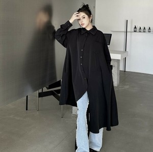 u26097 レディース ロングワンピース シャツ 不規則 韓国風 2024冬新作 ショールカラー