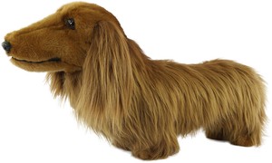 【HANSA製品】ミニチュアダックスフンド ロングヘア ブラウン 62　動物　ぬいぐるみ　リアル　アニマル