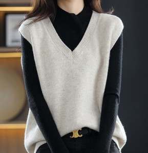 Vest Ladies fashion Plain Color V-Neck