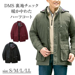 DMS）裏地チェック暖か中わたハーフコート