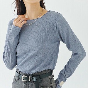T-shirt Crew Neck Long T-shirt Shirring [2025 NEW]