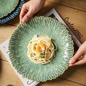 ◆◆大人気◆◆激安セール 陶器皿 窯の変化 レトロ 皿食器 家庭用 イレギュラー 太陽の花皿 果物サラダ皿