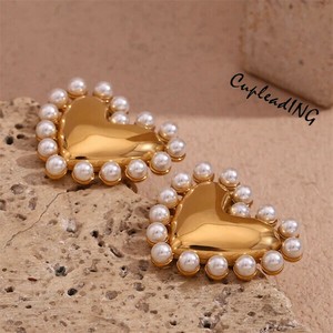 ＜SALE＞早い者勝ち ハートピアス 欧米 ピアス ステンレス パールピアス 気質 レトロ フォーリンスタイル