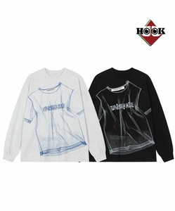 《 HOOK 》パール使いプリントデザインロンTEE tシャツ メンズ 長袖 綿 ユニセックス