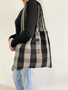 メキシコ製・手織りのハンモックバッグ(L)CHECK / GRY BLK