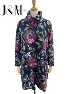 <2024冬物新作>あったか素材オフタートル花柄ロング丈長袖Tシャツ　2024冬物人気　J&m+