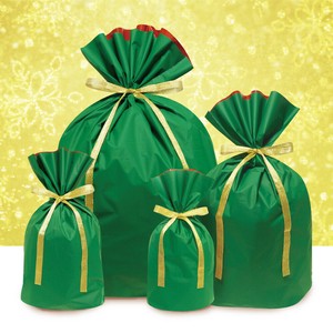 梨地リボン付きギフトバッグ40枚入　クリスマスグリーン【簡単/包装/人気/ラッピング用/マチ付き】