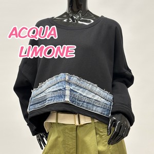 SALE【イタリア製】コットン×デニム生地　身頃下部パッチワーク裏毛トレーナー