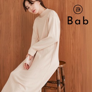 【SALE】再入荷：フロントに編み模様☆1枚で品よくきまるプチハイネック編みニットワンピース