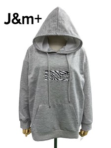 <2025春物新作>ゼブラ柄ワッペン付き・ラインストーン入りプルパーカー　2025春物人気　J&m+