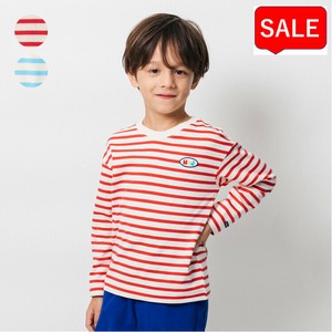 ボーダー長袖Tシャツ・ロンT M14800 本体綿100％ ワッペン付き シンプル ユニセックス 通園通学