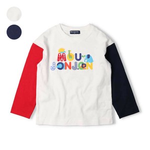 動物ロゴプリント長袖Tシャツ・ロンT M14803 本体綿100％、カラフル、アップリケ、アニマル、配色or単色