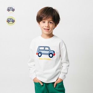 車アップリケ長袖Tシャツ・ロンT M14806 本体綿100％ プリント シンプル デイリーウェア 通園通学