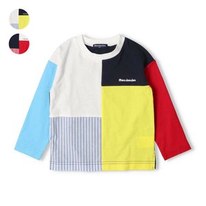 切替配色長袖Tシャツ・ロンT M14808 本体綿100％、ロゴプリント、カラフル、インパクトがある配色