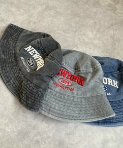 【 HOOK 】-original-　NEWYORK　アメカジ刺繍ウォッシュコットンバケットハット メンズ ユニセックス