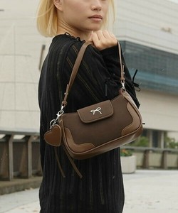 【HOOK】for girls Y2K　ロング/ショットショルダー フェイクスエードハンドバッグ ハートチャーム付き