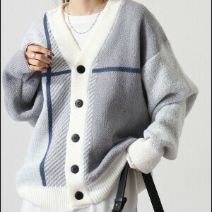 Cardigan Check Pattern V-Neck Cardigan Sweater