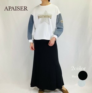 【2025年　春・夏　新作】デニム切替スタープリントTシャツカットソー
