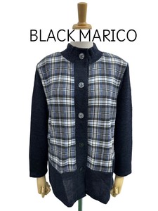 <2025春物新作>ミセスパステルスカラースタンダドネックチェック切替カーデ　2025春物人気　BLACK MARICO