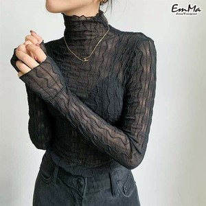 長袖シアーTシャツ ハイネック ブラック インナー 春 秋 【2025新作】EH1618