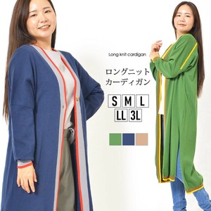 カーディガン S M L LL 3L Iライン バイカラー サイドスリット ボタン ロング丈 春 秋 冬 カジュアル