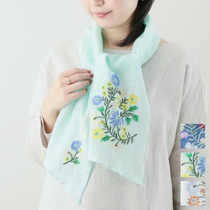 リネンコットン 花柄刺繍ショール 160×30cm B25S012