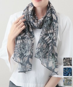 コットン100％ エスニックリーフ柄プリントショール 160×40cm B25S018