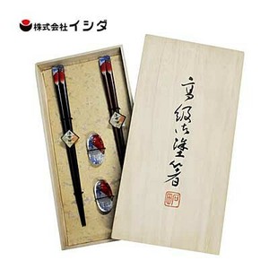 桐箱入り 浮世絵夫婦 塗箸 箸置きセット 凱風快晴  23cm/21cm イシダ  日本製