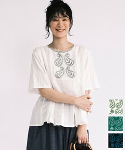 衬衫 刺绣 佩斯利 褶边/褶裥上衣