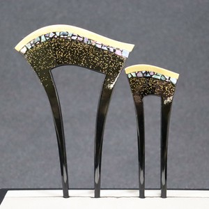 髪飾り バチ型 かんざし 2ピース 天金 螺鈿  (1171-1231-010)