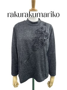 <2025梅春物新作>らくらく真里子MIX調長袖Tシャツ　おしゃれコード刺しゅう　2025梅春物人気　真里子の詩