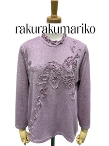<2025春物新作>らくらく真里子MIX調長袖Tシャツ　おしゃれコード刺しゅう　2025春物人気　真里子の詩