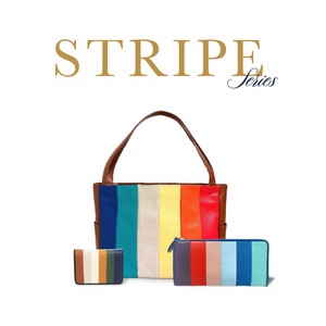 Tote Bag Genuine leather Stripe Unisex