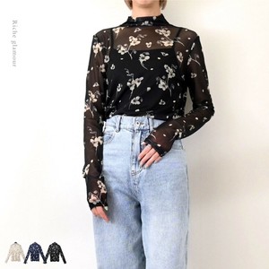 T-shirt Bottle Neck Flower Print Long T-shirt Mesh [2025 NEW]