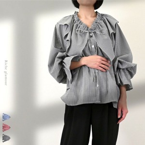 Button Shirt/Blouse Frilled Blouse Gingham Check