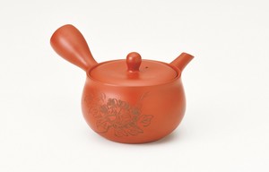 2025年新作■常滑焼急須【帯網急須】富仙花型朱ボタン彫急須