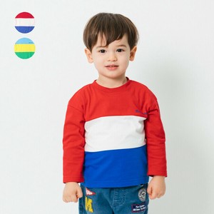 3段切替長袖Tシャツ・ロンT M14802 本体綿100％ ロゴプリント トリコロールカラー 爽やかな配色
