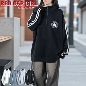 【SPECIAL PRICE】RED CAP GIRL シルクタッチダンボールニット 袖ライン 胸刺繍 ハーフジップ