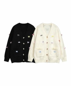 【HOOK】for girls リボンたっぷり透かし編みカーディガン レディース リボン ポケット