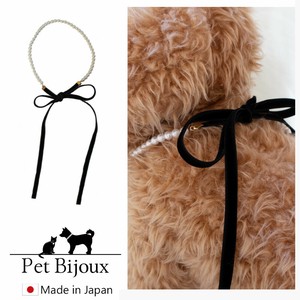 日本製 リボン ベロア ジュエリー ネックレス ペットアクセサリー パール チョーカー 犬用 首輪
