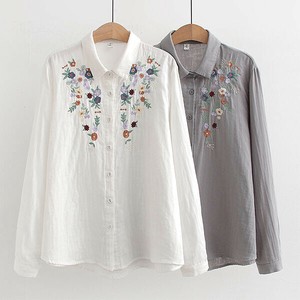 ダブルガーゼ・キレイな刺繍入りコットンシャツ「新作」