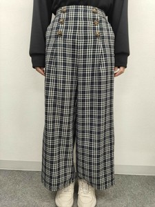 春カラーチェック　ダブル釦ワイドパンツ