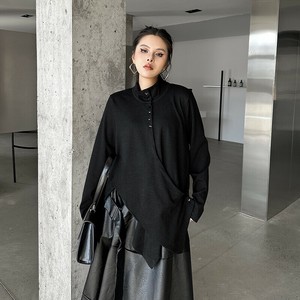 u26241 レディース シャツ トップス Tシャツ ブラウス 2色 2024冬新作 ステンカラー 不規則