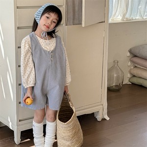 韓国スタイル 3色6サイズ サロペット 5分丈 フリル 無地