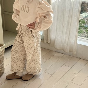韓国スタイル 3色6サイズ ロングパンツ フリル お花 無地
