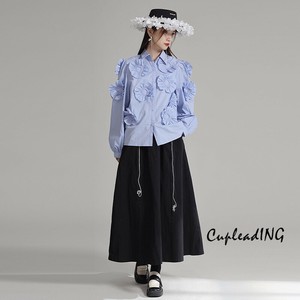 シーズン商品 通勤する ブラウス 立体花 デザインセンス 春秋 シャツ 気質 長袖 スリム 上着 フォールド